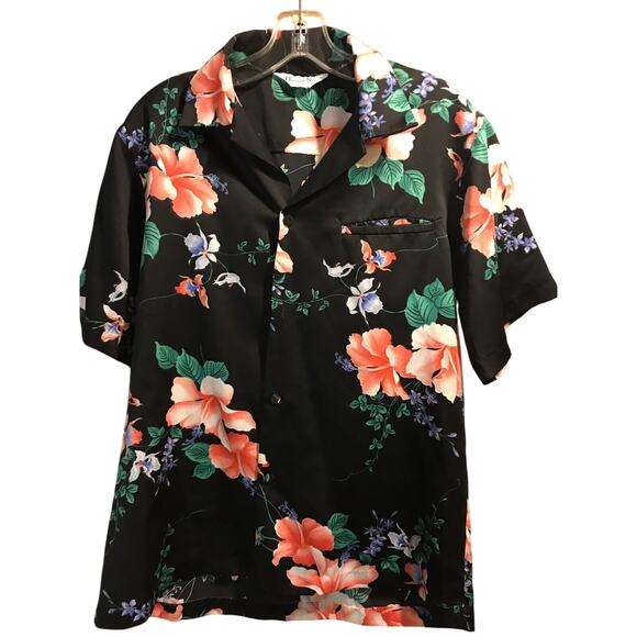 Hawaii Nei Honolulu Vintage Men’s L Black Floral Short Sleeve Button Shirt - Picture 1 of 12